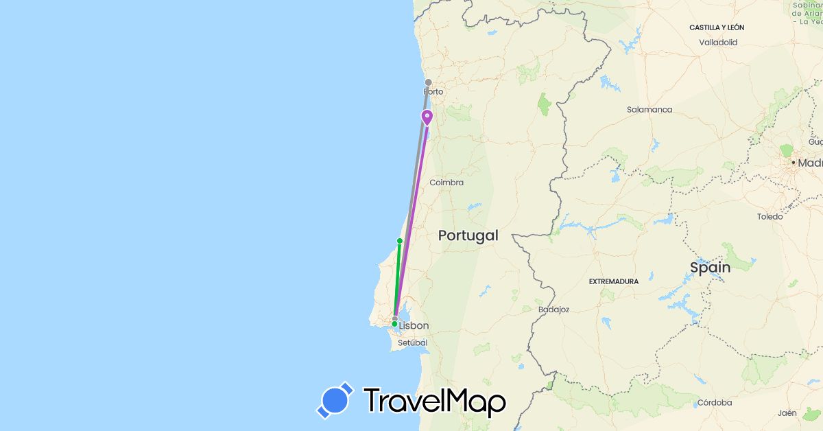 TravelMap itinerary: bus, plane, train in Portugal (Europe)